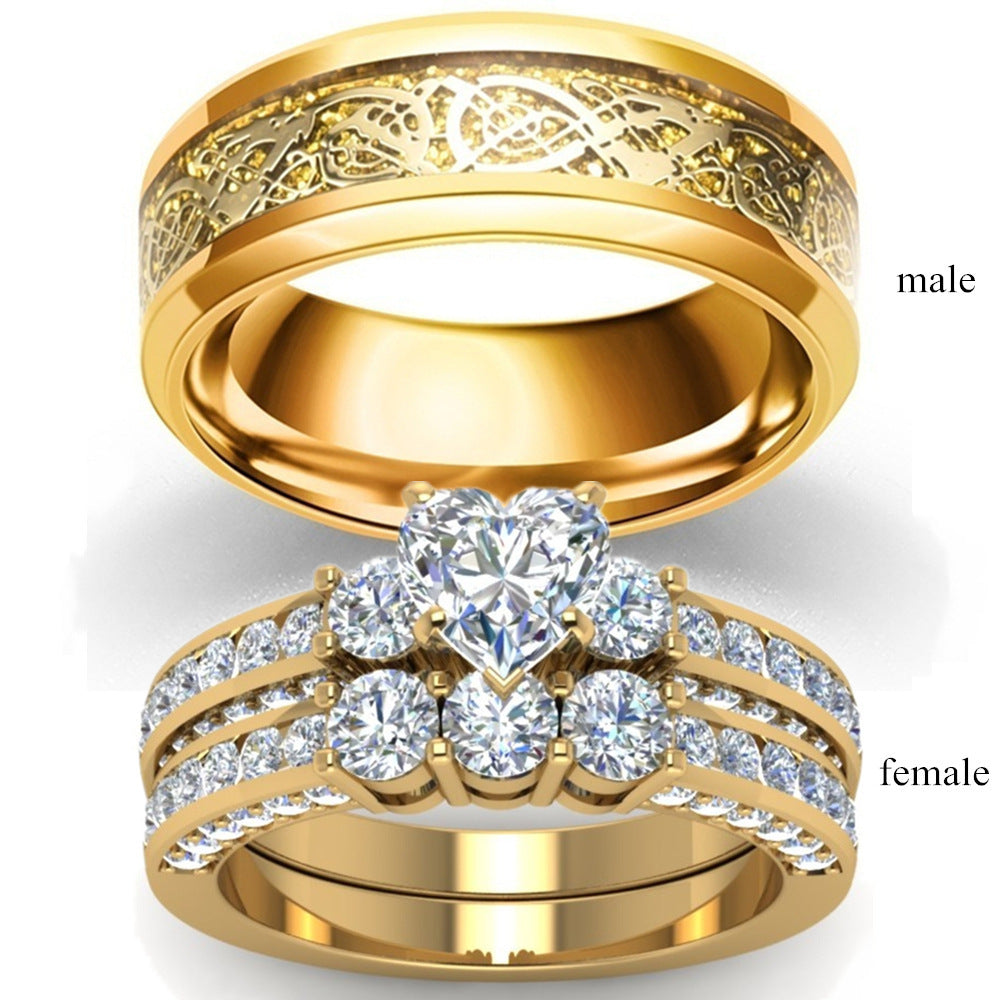 Zircon gold dragon ring: Elegant couples' ring, timeless allure - Trendy Jewells