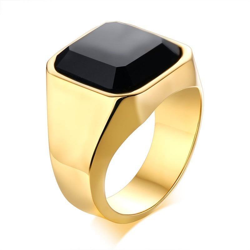 Men's stunning stainless steel black agate ring - Trendy Jewells